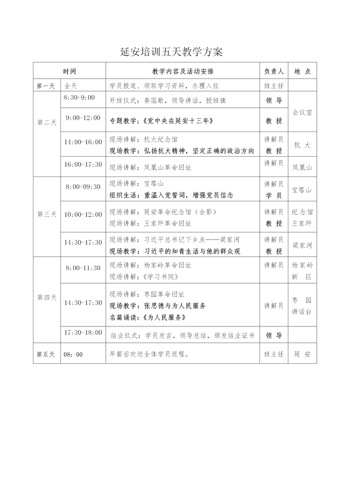 延安精神5日培训课程