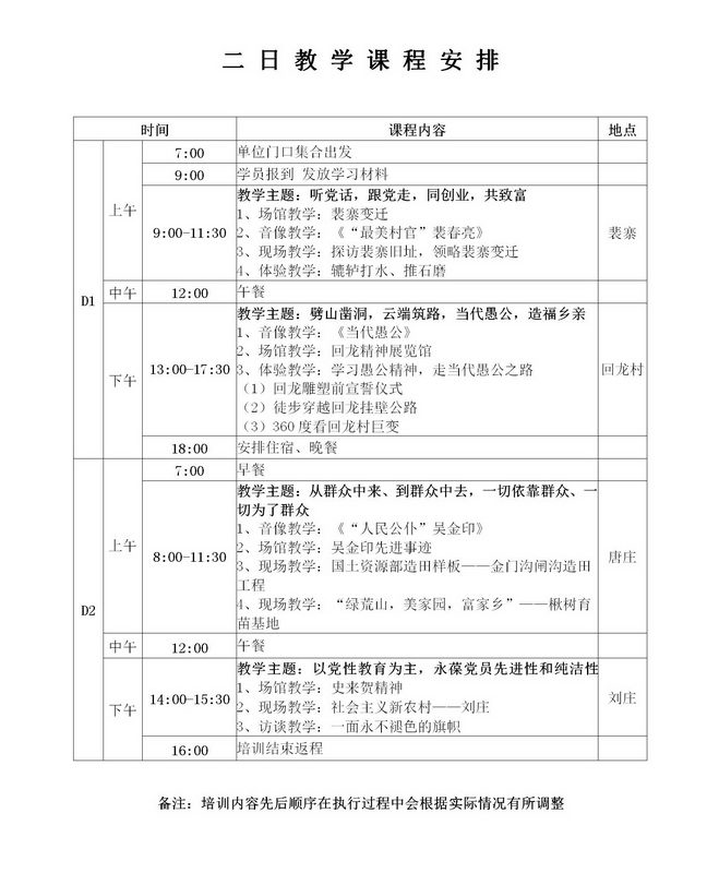 新乡先进群体精神2日教学课程安排